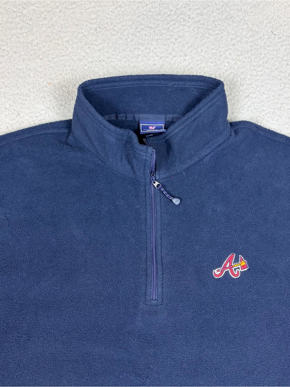 Atlanta Braves Vineyard Vines Navy Quarter-Zip Pullover with Red Accent Logo - Picture 2 of 11